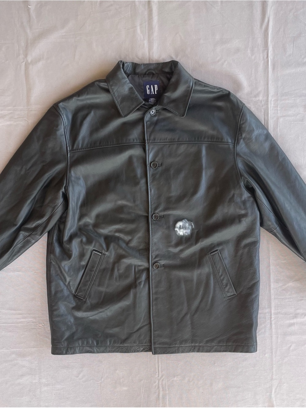 Vintage Y2K 2002 GAP Genuine Black Leather Jacket Full Zip Size 2XL mid length